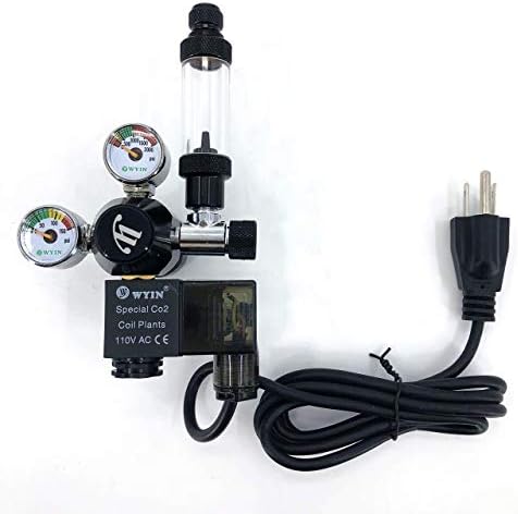 WYIN CO2 Aquarium Regulator, Mini Dual Gauge Display with Bubble Counter and Check Valve w/Solenoid 110V Fits Standard US Tanks Easy to Adjust CO2 Level Comes w/Tools, CGA320, FBA shipping (Model A)