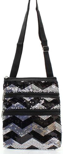 Sequin Cross Body Chevron Stripe Hipster Handbag