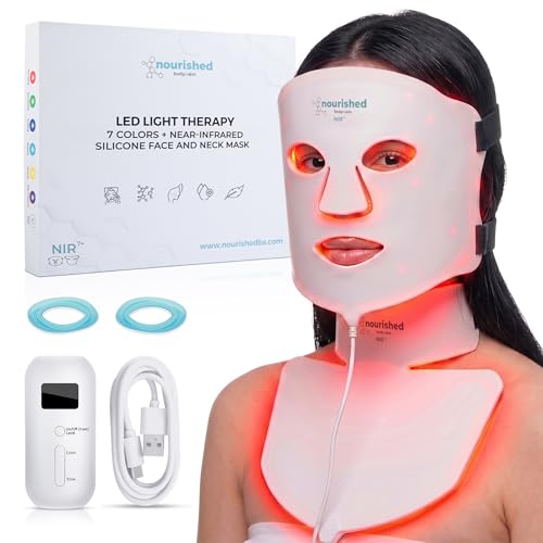 Máscara LED de 7 Colores para Cara y Cuello con Infrarrojo Cercano - Terapia de Luz Azul y Roja para la Cara - 912 LED - Herramienta de Cuidado de la Piel para Anti-Envejecimiento