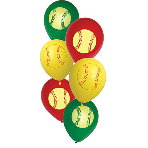 Softball 12" Printed Latex Party Balloons (3 Colors, 6 Pack) Girl's Fastpitch Softball, Extra Innings Collection by Havercamp