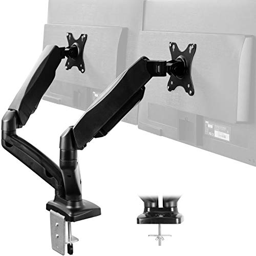 VIVO Dual Arm Monitor Desk Mount Height Adjustable, Tilt, Swivel, Counterbalance Pneumatic Stand | VESA Bracket Arm Fits Most Screens up to 27 inches (STAND-V002O)