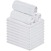 TALVANIA Flour Sack Towels – White Kitchen Dish Towels – 12 Pack – 28 x 28 Inches – Soft Absorbent Tea Towel – 100% Cotton Ring Spun Bar Towels – Lint Free (Textured)
