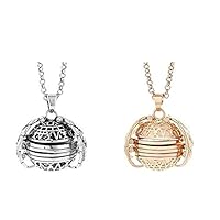 Agelloc 2pcs Creative Necklace Expanding Photo Locket Necklace Pendant Souvenir Angel Wings Gift Jewelry Vintage Fashion Clothing Accessory Valentine Birthday Gift (Bronze+Rose Gold)