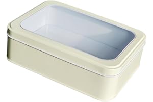hadaaya White Pearl Rectangular Tin Container With Clear Lid, Multipurpose Tin Box, Festive Tin Box for Gift Giving, Cookies, Stationery & More - 7.25 x 5.25 x 2.25 Inches