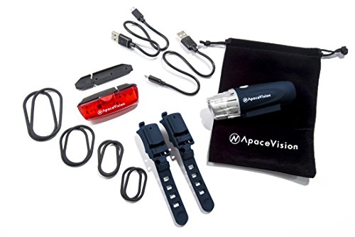 Eagle Eye USB Rechargeable Bike Light Set by Apace - Powerful 300 Lumens LED Bicycle Headlight & Tail Light - Super Bright Front Light & Rear Light for Cycling Safety (Blue-Silver, Premium Gift Box)