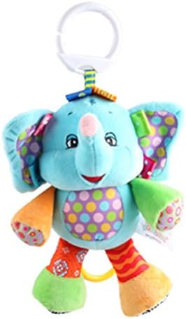Rolina Baby Musical Stroller Crib Toys Cute Animal Rattle Plush Doll for Infant Toddler Kids,Blue elephant