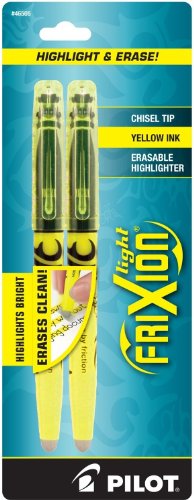 PILOTFriXion Light Erasable Highlighters, Chisel Point, Yellow, Box of Six 2-Packs, 12 Pens Total (46505)