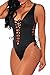 HOTAPEI Women V Neck Lace up High Cut One Piece Swimsuit X-Large Black