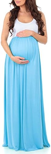Trancylight Women Casual Sleeveless Color Block Maternity Dresses Stretch Maxi Tank Dresses (Sky Blue, L)