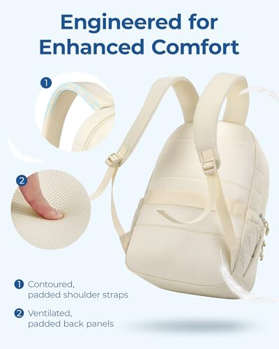 bagsmart Laptop Backpack for Women, Travel Backpack, School Backpack, Teenager Quilted Daypack, Waterproof Book Bag for 15.6 Inch Laptop, College Travel, Beige