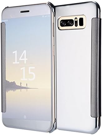 Galaxy Note 8 Case, Mirror Clear View Window Smart Sleep/Wake Up Function Flip PC Hard Case Cover for Samsung Galaxy Note 8 TOXZOA (silver)