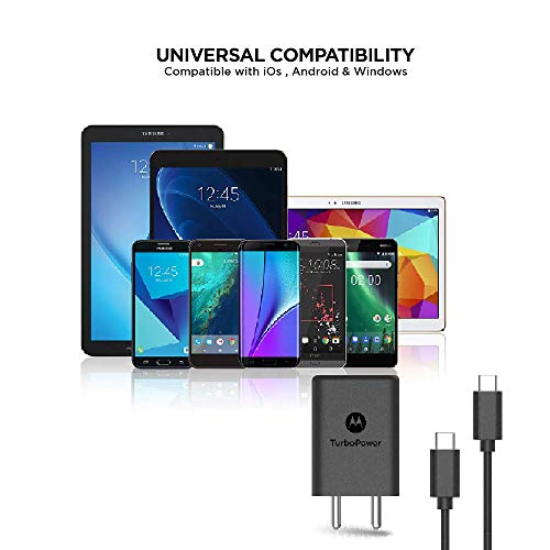 Motorola 27W Turbo Power PD charger Adapter with 1M Premium Type C cable compatible with Android, Mac Book, iPhone and W