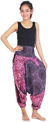 Chinrada Shop Women's Aladdin Harem Jumpsuit Smocked Waist Circle Pants