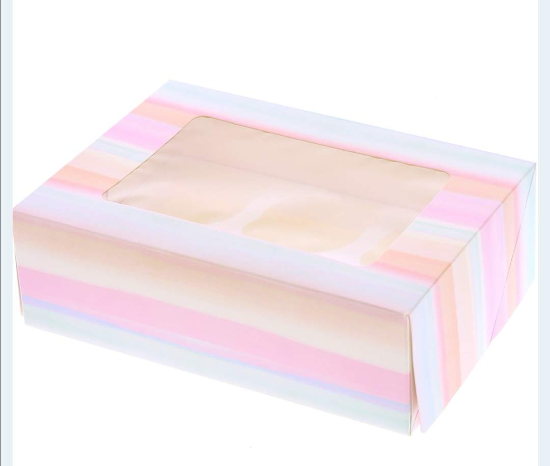 2 x Stripy 6 Hole Cupcake Boxes