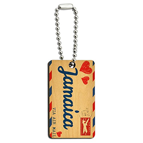 Air Mail Postcard Love for Jamaica Wood Wooden Rectangle Key Chain