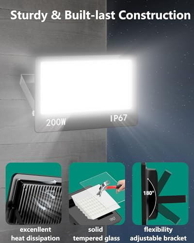 HAPYLUMI Outdoor LED Floodlight, 30000 W, 30000 LM Powerful Outdoor LED Spotlight, 6500 K Cool White Security Lighting IP67 Waterproof for Garden, Patio, Garage, Terrace, Warehouse