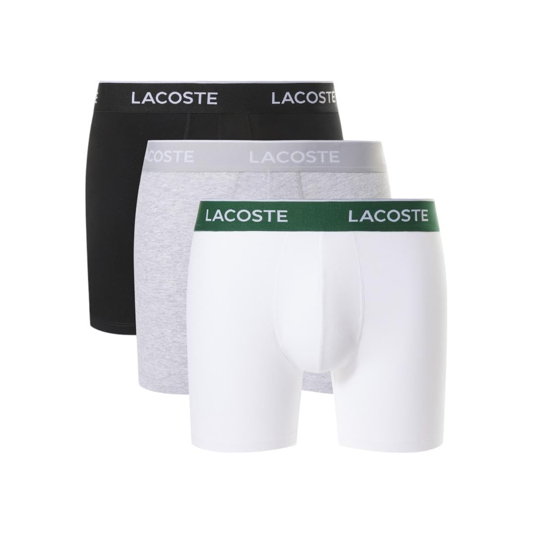 Lacoste Men's Cotton Stretch Essentials Boxer Briefs, 3-Pack, Black/White/Dove Grey, X-Large Image