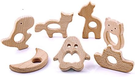 YEYULIN 7pcs Baby Natural Wooden Teether Chew Beads Rattle Toy Mom Ecofriendly Baby Teething
