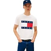 Tommy Jeans Men's Short Sleeve Cotton Graphic T-Shirts with Big Flag Logo Design