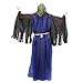 Halloween Haunters Hanging 6 Foot Scary Wicked Witch with White Face and Flashing Multi-Color LED Eyes Prop Decoration - Creepy Haunted House Graveyard Entryway Display