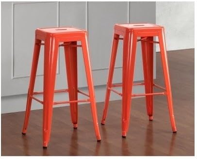 Beautiful Many Colors to Pick From Tabouret 30-inch Contemporary Metal Barstools (Set of 2) Includes Scented Candle Tarts (tangerine orange)
