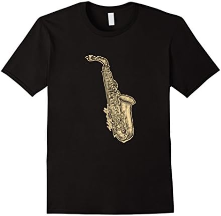Men's Saxophone Sax Musical Instruments Jazz Drawing Art T Shirt XL Black