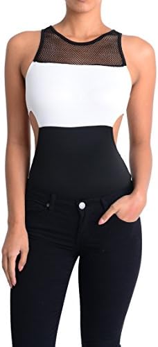 Sleeveless Sport Netted Body Suit (Medium, Black and Ivory)