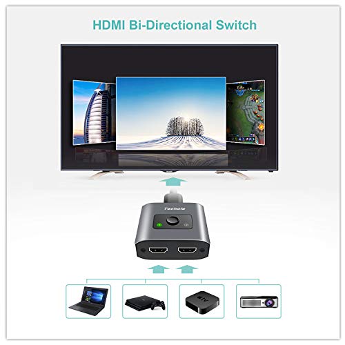 HDMI Switch 4K HDMI Splitter-Techole Aluminum Bi-Directional HDMI Switcher 2 Input 1 Output, HDMI Switch Splitter 2 x 1/1 x 2. No External Power Required, Support 4K 3D 1080P for Xbox PS4 Roku HDTV