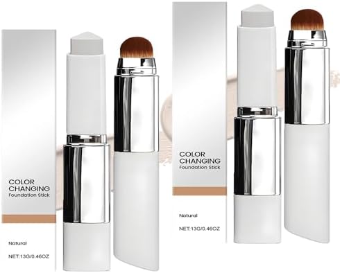 2 unidades de base de maquillaje de cambio de color, 2 en 1 con cepillo, base de cobertura completa a media para maquillaje impecable, de larga duración, hidratante, para todo tipo de pieles, piel