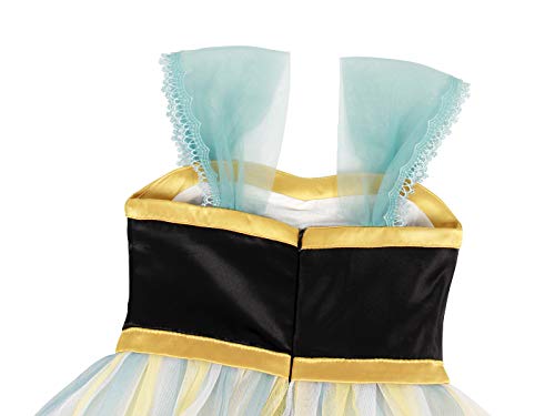 Cotrio Anna Princess Dress Toddler Girls Halloween Costumes Outfits Kids Theme Birthday Party Fancy Dresses Size 4T (3-4 Years, Green Yellow, 110)