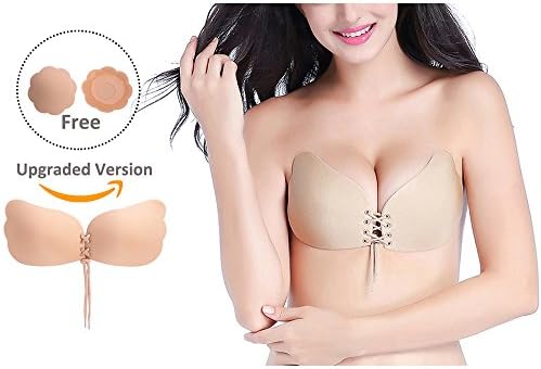 Bronkey Strapless Invisible Push-up Drawstring Bra Reusable Adhesive Sticky Silicone Bras + Nipple Covers