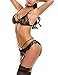 Avidlove Women's 2 Piece Lingerie Set Lace Open Cup Bra Babydoll Bodysuit Black S