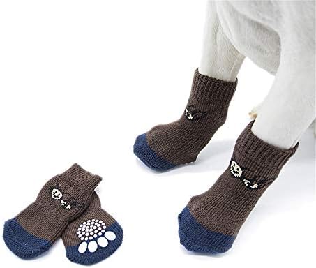 donau 4pcs/lot Warm Anti-Slip Dog Socks - Cotton Pet Puppy Socks Indoor Wear - Dog Paw Protector for Small Medium Large Dogs