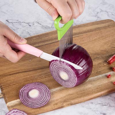 DAPANIY 2Pcs Stainless Steel Onion Holder, Egetable Cutter Slicer Onion Peeler Odor Eliminator Holder for Slicing… - Image 3