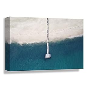 Canvas Wall Art Travel Bridge Sea Beach Aerial Waves Ocean Water Painting Artwork for Home Prints Framed - 12x18 inches