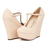 DREAM PAIRS HEIGHT Womens Mary-Jane T-Strap Wedge Platform Pumps Shoes