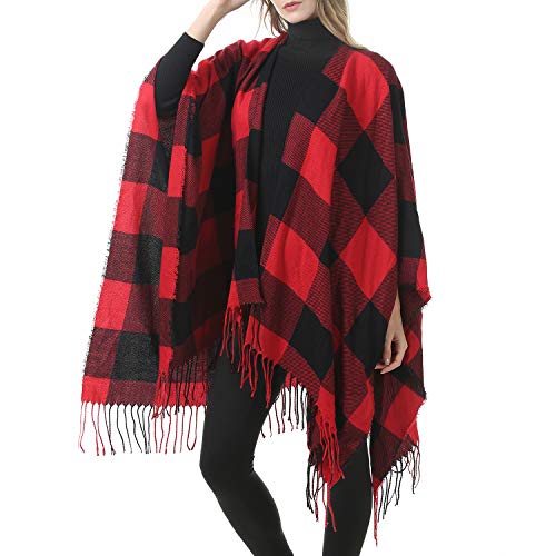 Zando Womens Tassel Plaid Ponchos Fashion Open Front Blanket Shawls for ...