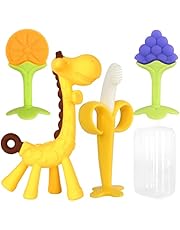 Chuya Teething Toys (4 Pack) Teething Toy for Baby, Teach Teeth Brushing ,BPA-Free,Chew Toy for Infants Toddlers Silicone Baby Teethers Giraffe Fruit Teething Stick for Babies 3 Months+