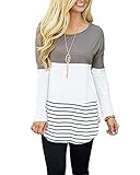 FOMANSH Womens Casual Color Block Tunic Tops Back Lace Long Sleeve T-Shirt Blouses Gray M
