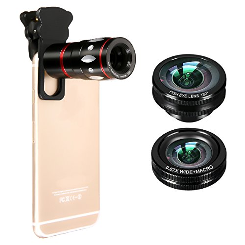 Camera phone lens, MWAY 4 in 1 Clip on Cellphone Lens Kits 10x Zoom Telephoto, Fish Eye Lens, Wide Angle Lens, Macro Lens for iPhone 6,7 Samsung S7 S6, HTC,Smartphone