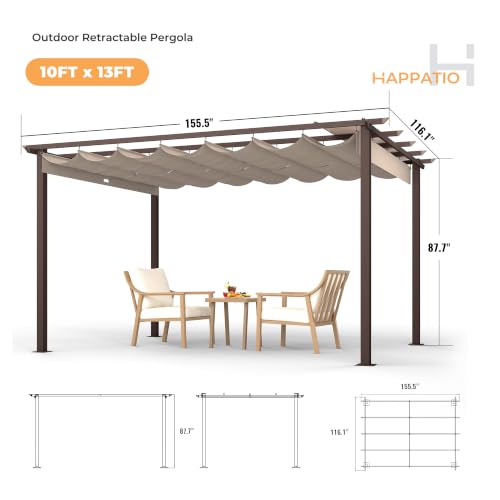 HAPPATIO 10x13 Retractable Pergola Review: Aluminum Frame With Adjustable Sun Shade image 24