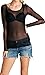 Imagenation Long Sleeve Mesh Sheer See Through Round Scoop Neck Top, Small, Black