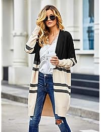 Misassy - Chaqueta de punto para mujer, diseño de rayas