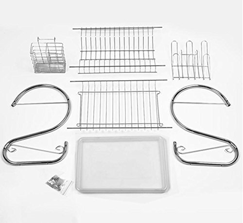 Meflying 2-Tier Dish Rack, Stainless Steel Dish Rack Drain Board Drainer Dryer Tray Holder For Glass Cup Home Kitchen(US STOCK) (Silver2) - Thumbnail 6