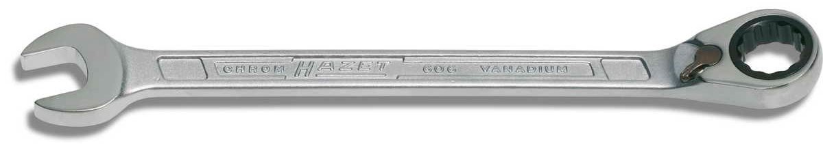 Chiave ad anello a cricchetto HAZET 606-16, uscita: doppio esagono esterno, larghezza tra i piani: 16 mm, angolo di lavoro (5°), strumento per lavori di avvitamento stretti su biciclette, automobili