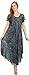 Sakkas 16800 - Sayli Long Tie Dye Cap Sleeve Embroidered Wide Neck Caftan Dress/Cover up - Ink Blue - OS