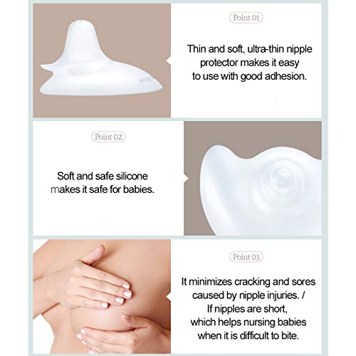 Mother-K Silicone Nipple Shield 2P with Carry Case, Contact Nipple Shields for Breastfeeding with Latch Difficulties or Flat or Inverted Nipples, Nipple Wound Protection (Medium) - Thumbnail 2