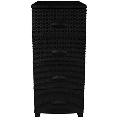 Rattan Kommode mit 4 Schubladen schwarz Rattanmöbel Regal Kunststoff – Bild 4