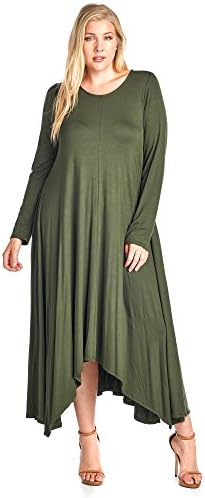 12 Ami Plus Size Solid Long Sleeve Pocket Loose Maxi Dress - Made in USA