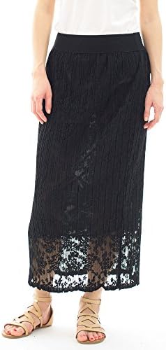 Avanti Bottega Women's Layered Elastic Waist Lace Skirt M Black